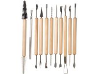Wooden Handle Clay Pottery Sculpting and Cleaning Tools, 11-Pieces / Set