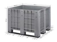 CL-1210-2R Plastic Pallet Box - 700 Liters, 1200 x 1000 x 915mm, Grey