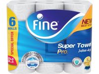Fine® Super Towel Pro, Highly Absorbent, Fine Sterilized & Half Perforated Kitchen Paper Towel, 3 Plies,Pack of 6 Rolls