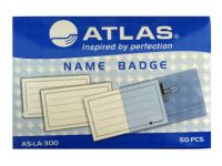 Atlas AS-LA-300 Name Badge with Clip & Pin, 9 x 6cm (Pack of 50) 