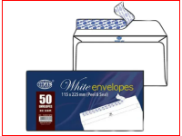 FIS FSWE8019P50 DL White Envelope Peel & Seal 115X225mm - 80gsm (Pack of 50) 