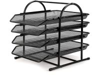 FIS Metal Mesh Document Tray - 4 Tier, Black or Silver