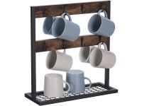 Giikin 2 Tier Rustic Wood Coffee Cup Holder Stand with Metal Mesh Storage Shelf - Retro Brown, 16 Hooks