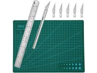 Self Healing Double Sided Rotary Cutting Mat with 1 Craft Carving Tool & 1 Stainless Steel Ruler(30cm), A4