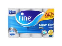 Fine Super Towel Pro New and Improved Sterilized & Half Perforated Kitchen Paper Towel 3ply 4 Rolls
