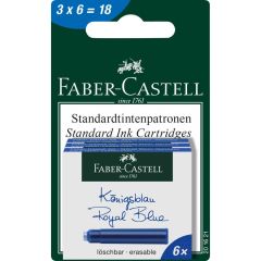 Faber Castell 201621 Standard Erasable Ink Cartridges -  Royal Blue, 18 Pieces 