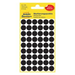 Avery 3140 Permanent Dot Stickers - 12mm(D), Black, 270 Labels / 5 Pages