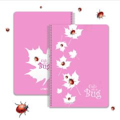 Union Stylish Spiral Hard Printed PP Cover Notebook Cute Bug Pink Cover Design - 200 Lined Pages, A4