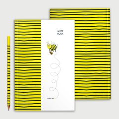 Union "Honey bee" Design Hard Cover Notebook + Pencil - 200 Lined Pages, A5