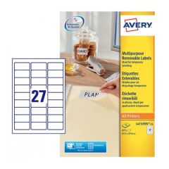 Avery L4737REV Multipurpose Removable Labels - 63.5 x 29.6mm, 675 Labels / 25 Sheets