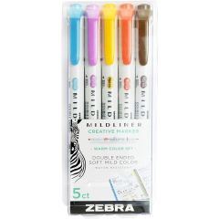 Zebra Mildliner Double Ended Creative Marker, Assorted Fluorescent Color (Pack of 5)